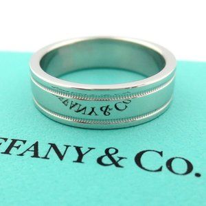 Platinum Flat Double Milgrain Wedding Band 6mm